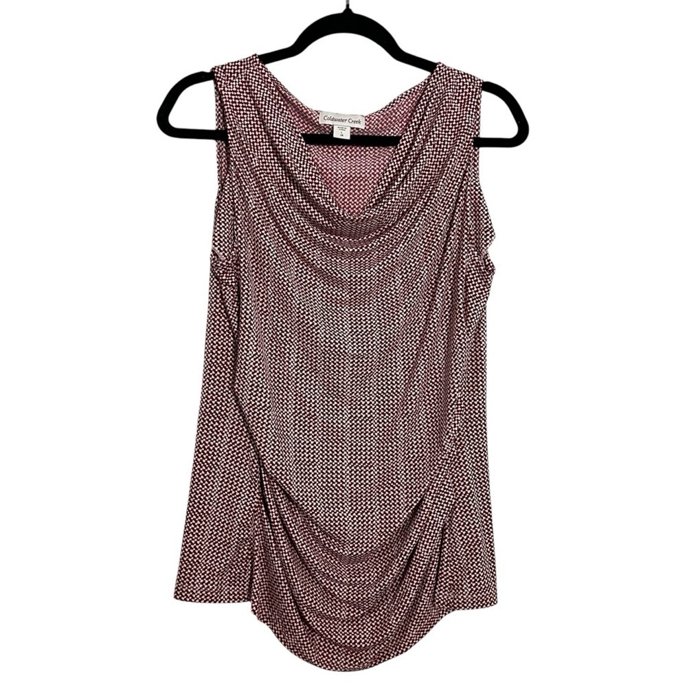 Coldwater Creek Burgundy and White Drape Neck Blouse Size Large Business Casual